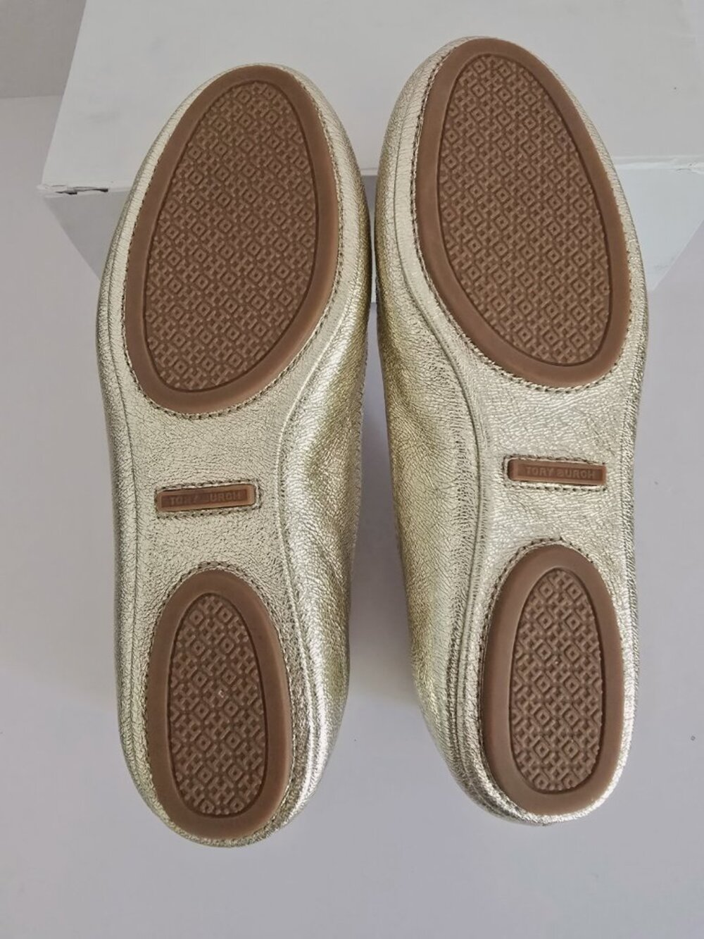 Tory Burch Minnie Travel Ballet Flats 6 Metallic Gold Slip On Leather Shoes - Picture 7 of 12
